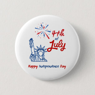 Badge Rond 5 Cm "4 juillet" Statue de la Liberté Feu d'artifice