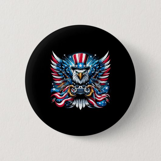 Badge Rond 5 Cm 4 juillet Vidéo Jeu Bald Eagle drapeau américain B (Devant)