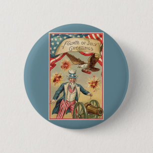 Badge Rond 5 Cm 4 juillet vintage Fireworks avec Oncle Sam