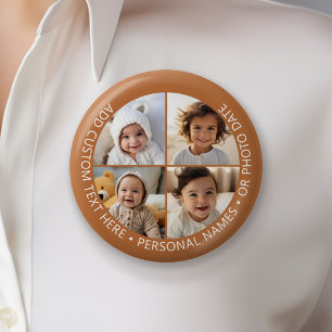 Badge Rond 5 Cm 4 photos collage avec texte personnalisé incurvé a