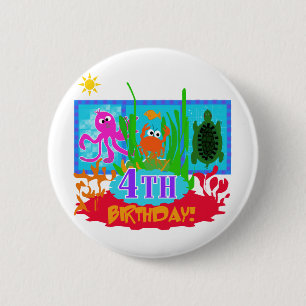 Badge Rond 5 Cm 4ème Aventure sous-marine Tshirts d'anniversaire