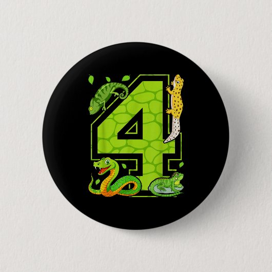 Badge Rond 5 Cm 4th Birthday Snake Lizard Reptile 4 Year Old Party (Devant)