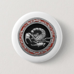 Badge Rond 5 Cm [500] Scorpion d'argent sacré sur noir