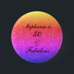 Badge Rond 5 Cm 50 And Fabulous Birthday Pink Purple Glitter Black<br><div class="desc">Designed with pretty,  girly and beautiful pink purple glittery background and personalized text template for name which you can edit,  this is perfect for the 50th birthday celebrations!</div>