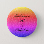 Badge Rond 5 Cm 50 And Fabulous Birthday Pink Purple Glitter Black<br><div class="desc">Designed with pretty,  girly and beautiful pink purple glittery background and personalized text template for name which you can edit,  this is perfect for the 50th birthday celebrations!</div>