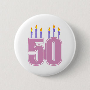 Badge Rond 5 Cm 50 bougies d'anniversaire (rose / violet)
