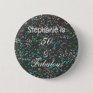 Badge Rond 5 Cm 50 Et Fabuleux Anniversaire Black Green Parties sc