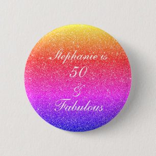 Badge Rond 5 Cm 50 Et Fabulous Anniversaire Pink Purple Parties sc