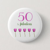 Badge Rond 5 Cm 50 et tulipe magenta fabuleuse du bouton | (Devant)