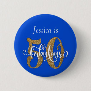 Badge Rond 5 Cm 50 & Fabuleux Parties scintillant d'or Typographie