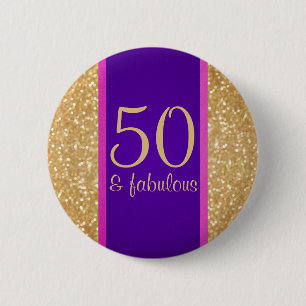 Badge Rond 5 Cm 50 pourpres et scintillants et cinquantième