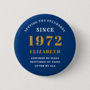 Badge Rond 5 Cm 50e anniversaire 1972 Elégant or bleu chic