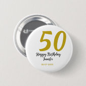 Badge Rond 5 Cm 50e anniversaire ajouter nom date année noire modè (Devant & derrière)