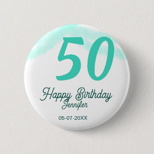 Badge Rond 5 Cm 50e anniversaire ajouter nom date année vert paste