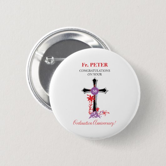 Badge Rond 5 Cm 50e anniversaire de l'Ordination du prêtre Croix n (Devant & derrière)