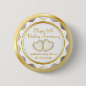 Badge Rond 5 Cm 50e anniversaire du Mariage blanc et or (Devant)
