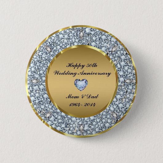Badge Rond 5 Cm 50e anniversaire du Mariage Diamonds & Gold (Devant)
