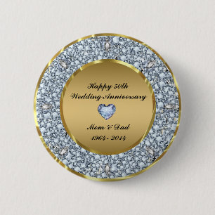 Badge Rond 5 Cm 50e anniversaire du Mariage Diamonds & Gold