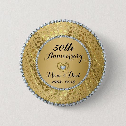 Badge Rond 5 Cm 50e anniversaire du Mariage Diamonds & Gold (Devant)
