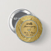 Badge Rond 5 Cm 50e anniversaire du Mariage Diamonds & Gold (Devant & derrière)