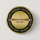 Badge Rond 5 Cm 50E Anniversaire Mariage Métallic Or & Noir (Devant)
