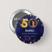 Badge Rond 5 Cm 50e anniversaire marine bleu or étoiles photo (Devant & derrière)