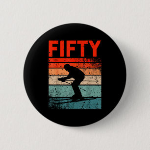 Badge Rond 5 Cm 50e anniversaire rétro ski ski 50 ans hommes