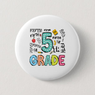 Badge Rond 5 Cm 5e année typographie mignonne points retour à l'éc