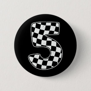Badge Rond 5 Cm 5e anniversaire À damiers numéro 5 de course autom
