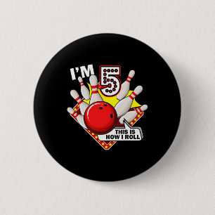 Badge Rond 5 Cm 5e anniversaire Bowling Thème 5 année Vieux Amusan