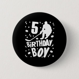 Badge Rond 5 Cm 5e anniversaire Garçon Hockey sur glace Enfants 5 