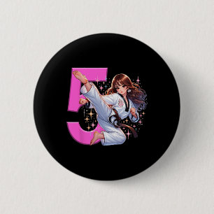 Badge Rond 5 Cm 5e anniversaire Girl Martial Arts Party Taekwondo 