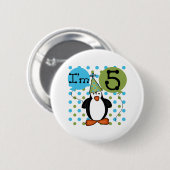 Badge Rond 5 Cm 5ème Anniversaire de pingouin (Devant & derrière)