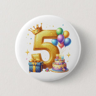 Badge Rond 5 Cm 5ème anniversaire doré
