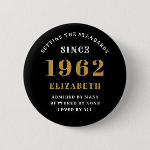 Badge Rond 5 Cm 60e anniversaire 1962 Elégant Black Gold