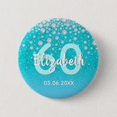 Badge Rond 5 Cm 60e anniversaire diamants parties scintillant bleu (Devant)