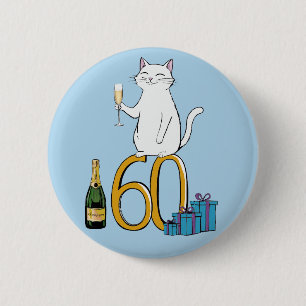 Badge Rond 5 Cm 60e anniversaire fêtes de chat 60 ans soixante