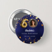 Badge Rond 5 Cm 60e anniversaire marine bleu or étoiles photo (Devant & derrière)