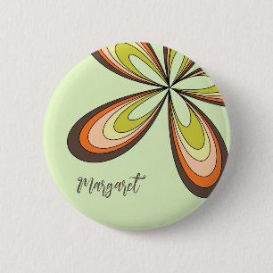 Badge Rond 5 Cm 60s super les années 70 Hippie Fleur Lime Retro No