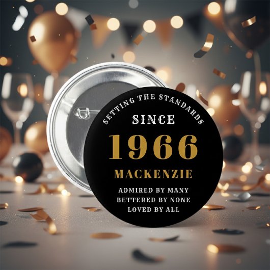 Badge Rond 5 Cm 60th Birthday 1966 Elegant Chic Black Gold
