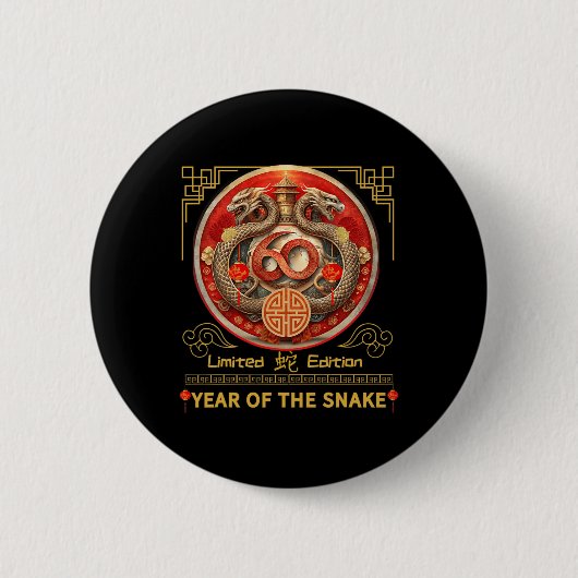 Badge Rond 5 Cm 60th Birthday Born Snake Year 1965 Chinese Lunar N (Devant)