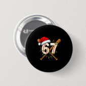 Badge Rond 5 Cm 67 Baseball Xmas Lights Santa Hat Funny Holiday (Devant & derrière)