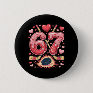 Badge Rond 5 Cm 67 Hockey cœur de la Saint-Valentin Design Cute Ic