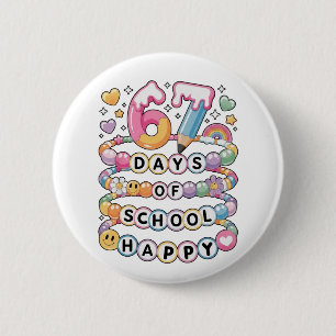 Badge Rond 5 Cm 67 Jours d'École Professeur Mignon Classe Colorée