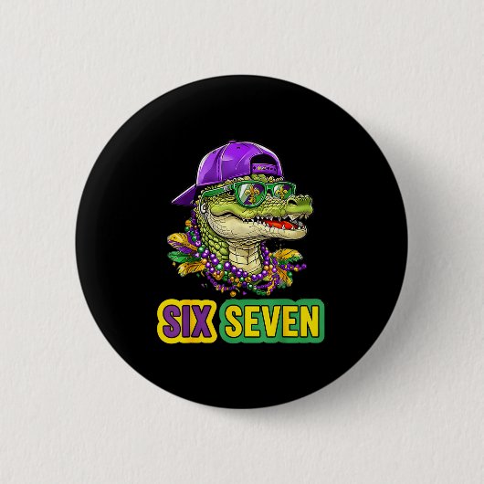 Badge Rond 5 Cm 67 Mardigator Alligator Mardi Gras Six Seven Funny (Devant)