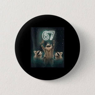 Badge Rond 5 Cm 67 Meme Raton Laveur Hurle à la Lune 6 7 Drôle Biz