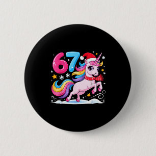 Badge Rond 5 Cm 67 Noël Licorne Mignonne Six Sept Mème 6 7 Chris