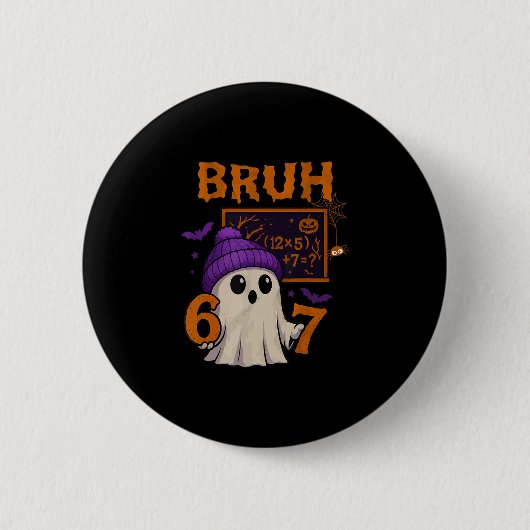Badge Rond 5 Cm 67 Professeur Halloween Fantôme Six Sept Mème Math (Devant)