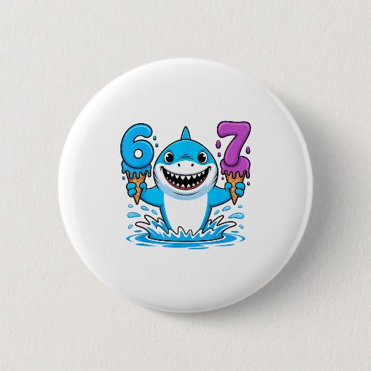 Badge Rond 5 Cm 67 Shark Six Seven Ice Cream Drip Funny Gen Alpha (Devant)