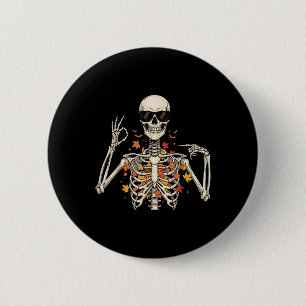 Badge Rond 5 Cm 67 squelette mème drôle six sept Gen Alpha Hallowe